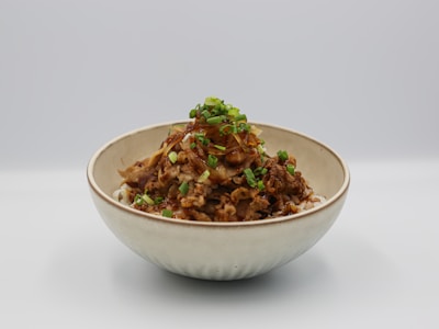 Bowl with rice with anghang pinoy sauce